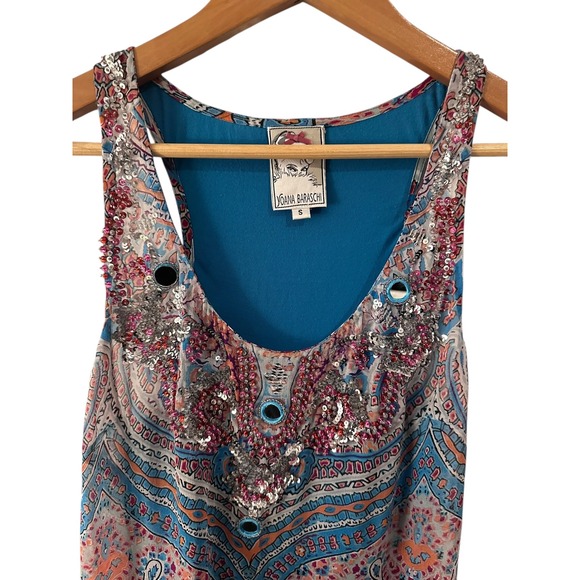 YOANA BARASCHI Beaded Paisley Print Tank Top Women's Size Small Blue - Picture 2 of 10